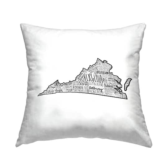 Stupell Industries Virginia State Shape Typography Cities Map Throw Pillow, 18" x 18"